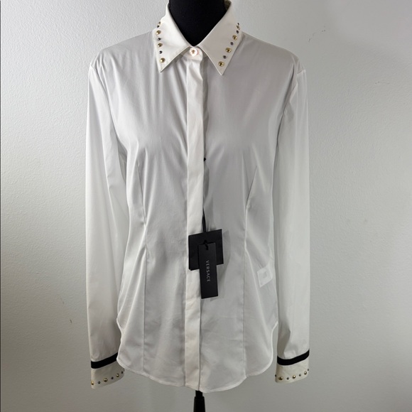 Versace White Button Down Shirt  Black & Gold Stud Accents Size M EU 44 NEW COA - Picture 9 of 17